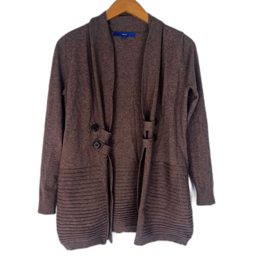 Apt 9 Brown Open Front Shawl Collar Tabbed Long Sleeve Cardigan Size PXS